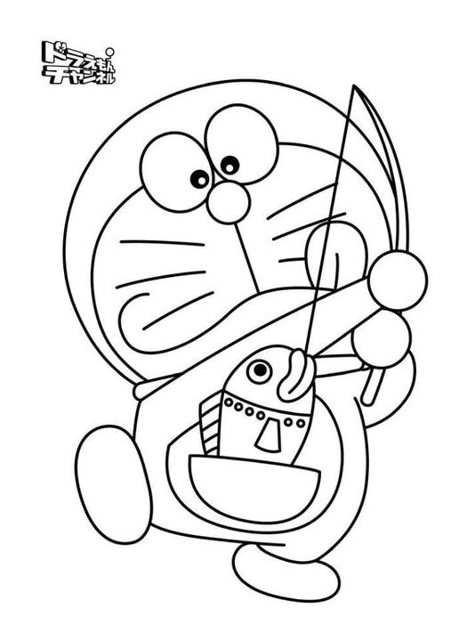 Doraemon rybaří omalovánka