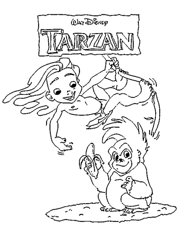 Kresba Tarzan a Terk od Walta Disneyho omalovánka