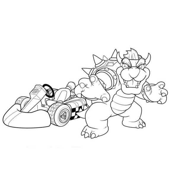 Kreslení Bowser v Mario Kart omalovánka