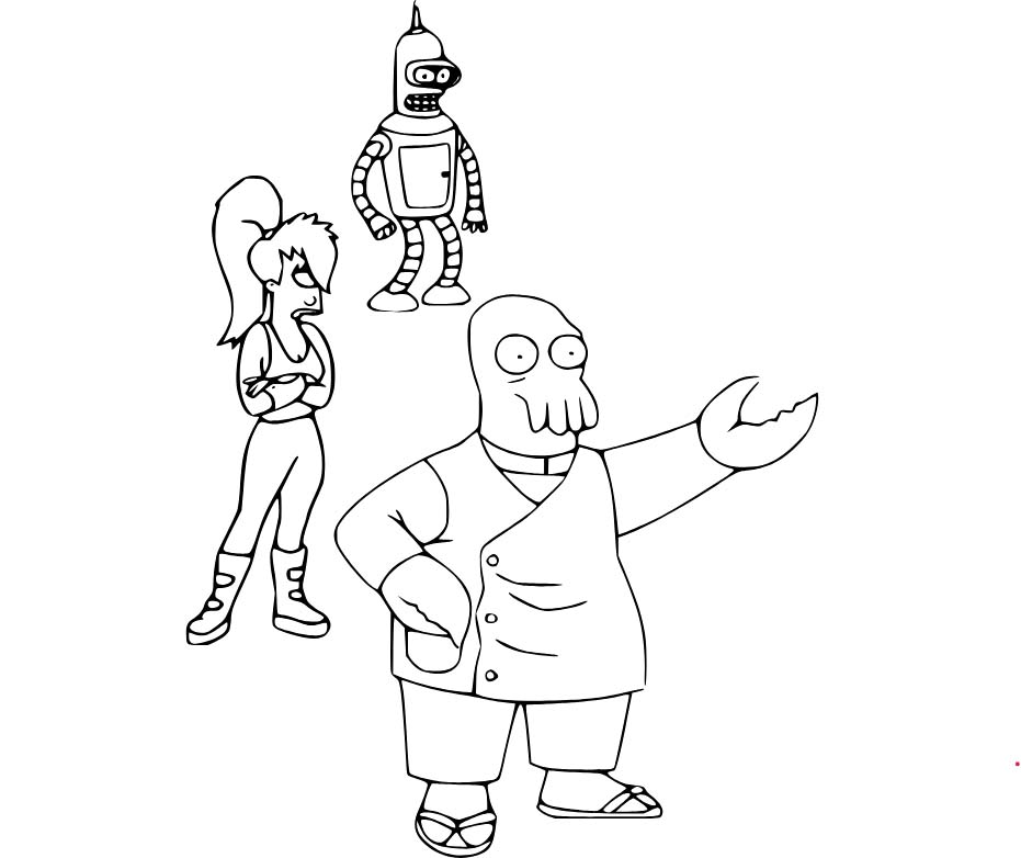 Kreslit Bender a Leela se Zoidberg omalovánka