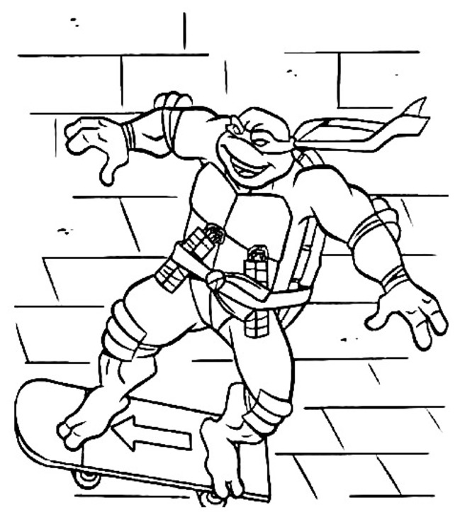 Nakreslete Michelangelo na skateboardu v Želvy Ninja omalovánka