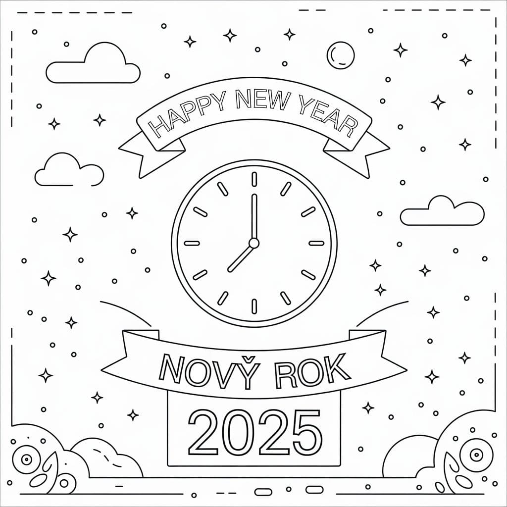 Nový rok 2025 Kreslení 1 omalovánka