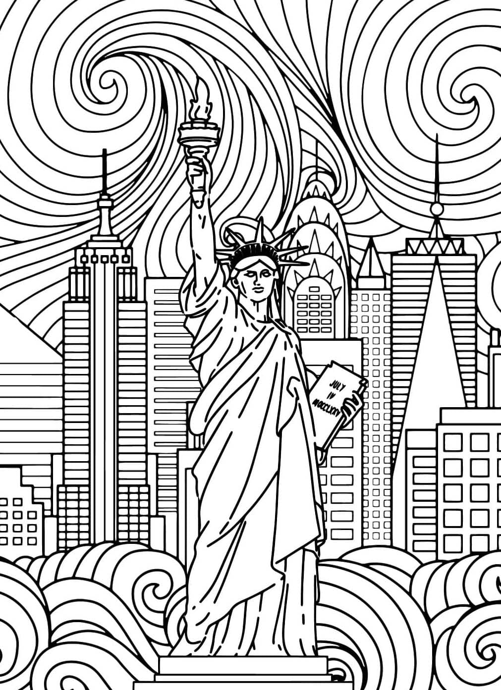 Socha Svobody zdarma pro děti omalovánka