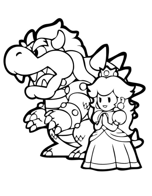 Nakreslete Bowser a princezna Peach omalovánka