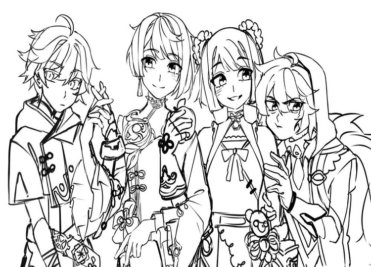 Nakreslete Genshin Impact Postavy omalovánka