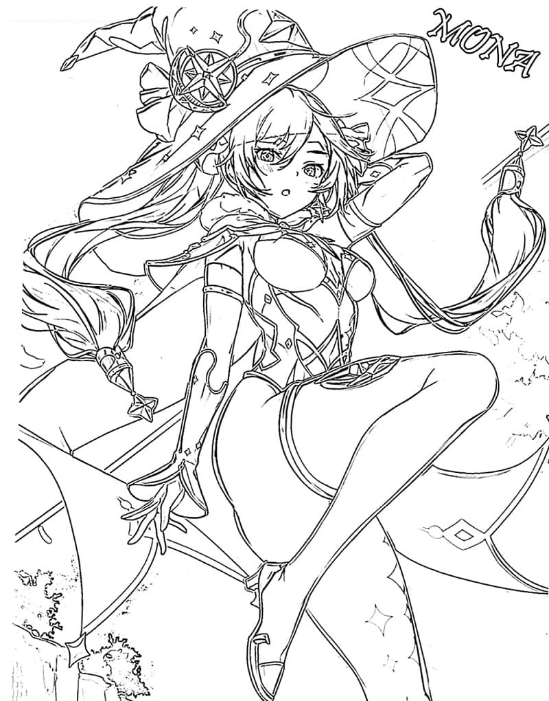 Nakreslete Mona v Genshin Impact omalovánka