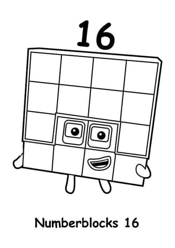 Nakreslete Numberblocks 16 omalovánka
