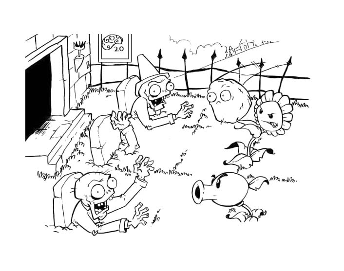 Nakreslete Plants vs Zombies základní u dětí omalovánka