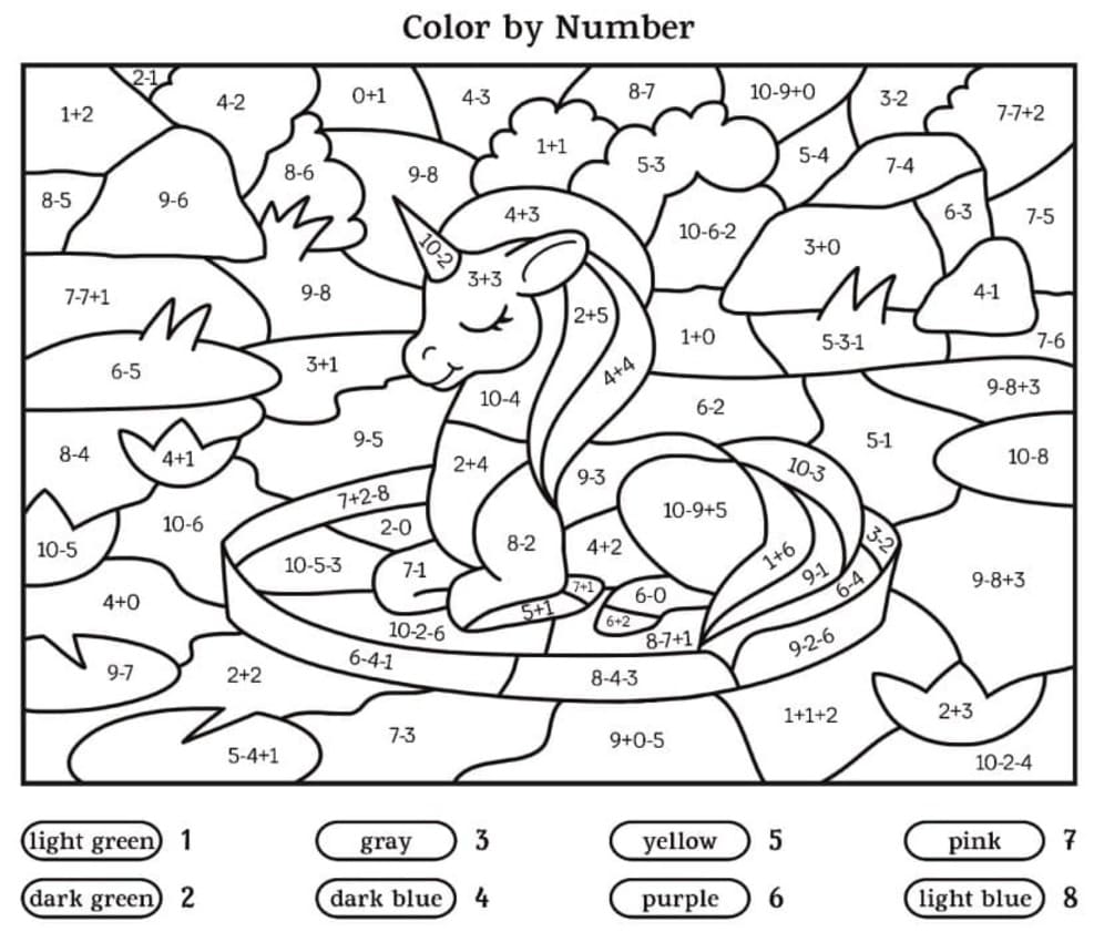 Jednorožec Malování podle čísel tisknutelné omalovánka