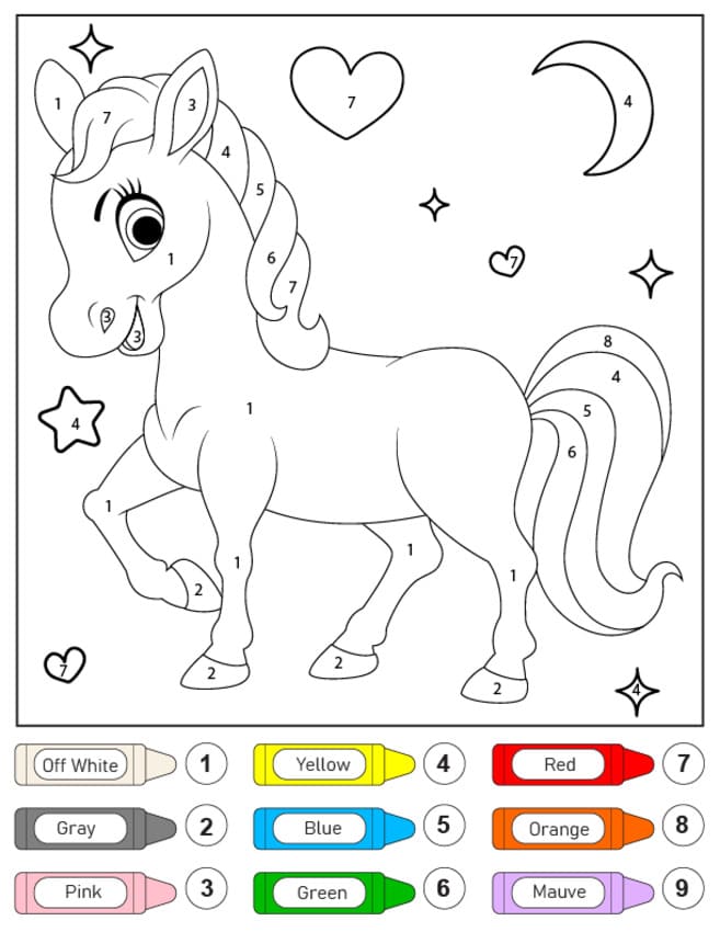 Jednorožec Malování podle čísel zdarma snadný omalovánka