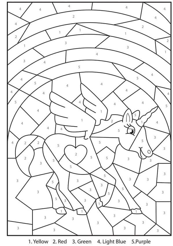 Nakreslete Jednorožec Malování podle čísel základní tisknutelné omalovánka