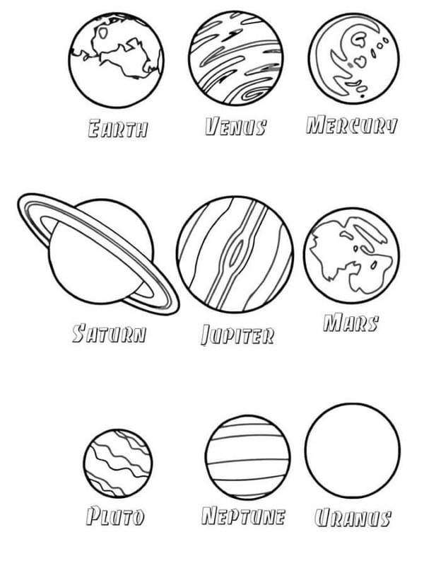 Sluneční Soustava skica omalovánka