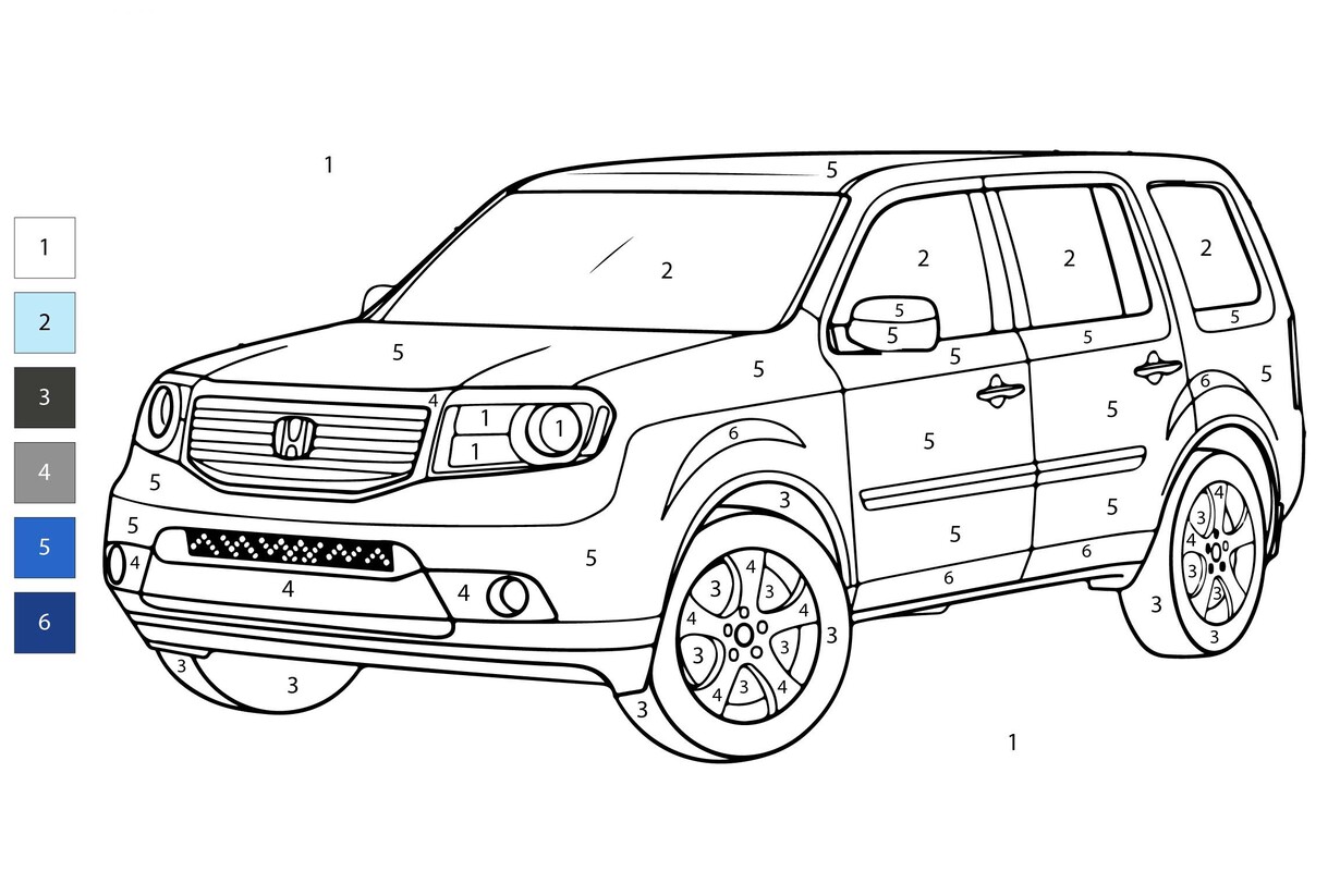 Auta Malování podle čísel k vytisknutí zdarma omalovánka