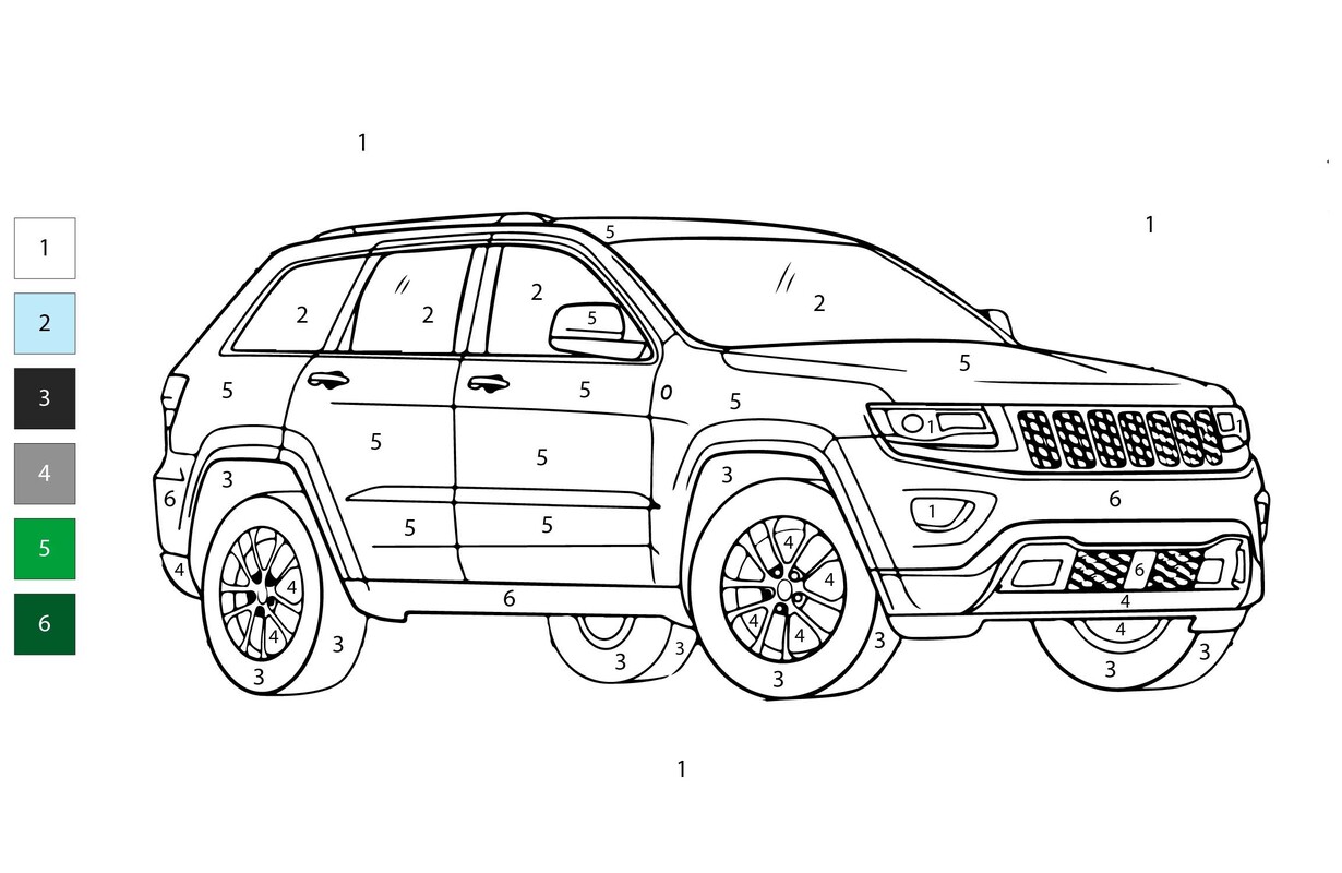 Auta Malování podle čísel k vytisknutí omalovánka