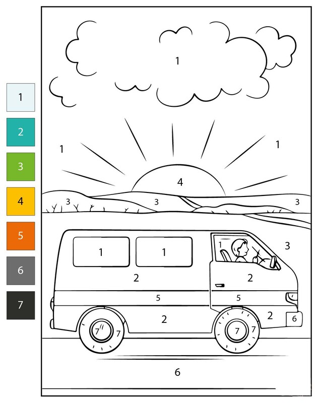 Auta Malování podle čísel tisknutelné omalovánka
