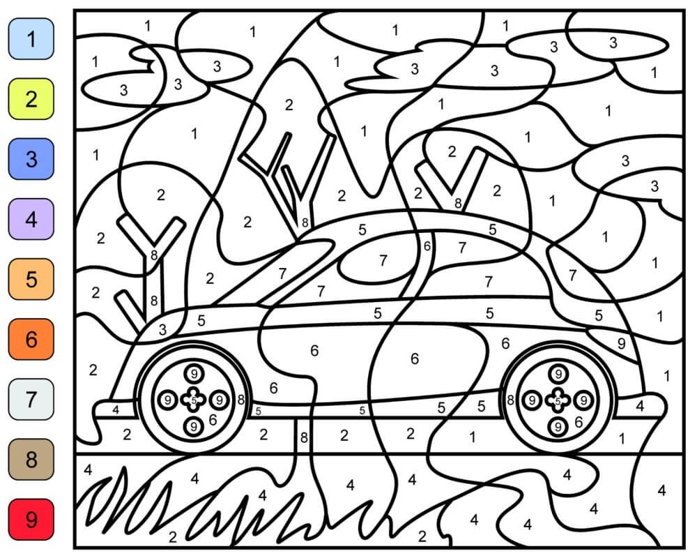 Auta Malování podle čísel zdarma prostý omalovánka