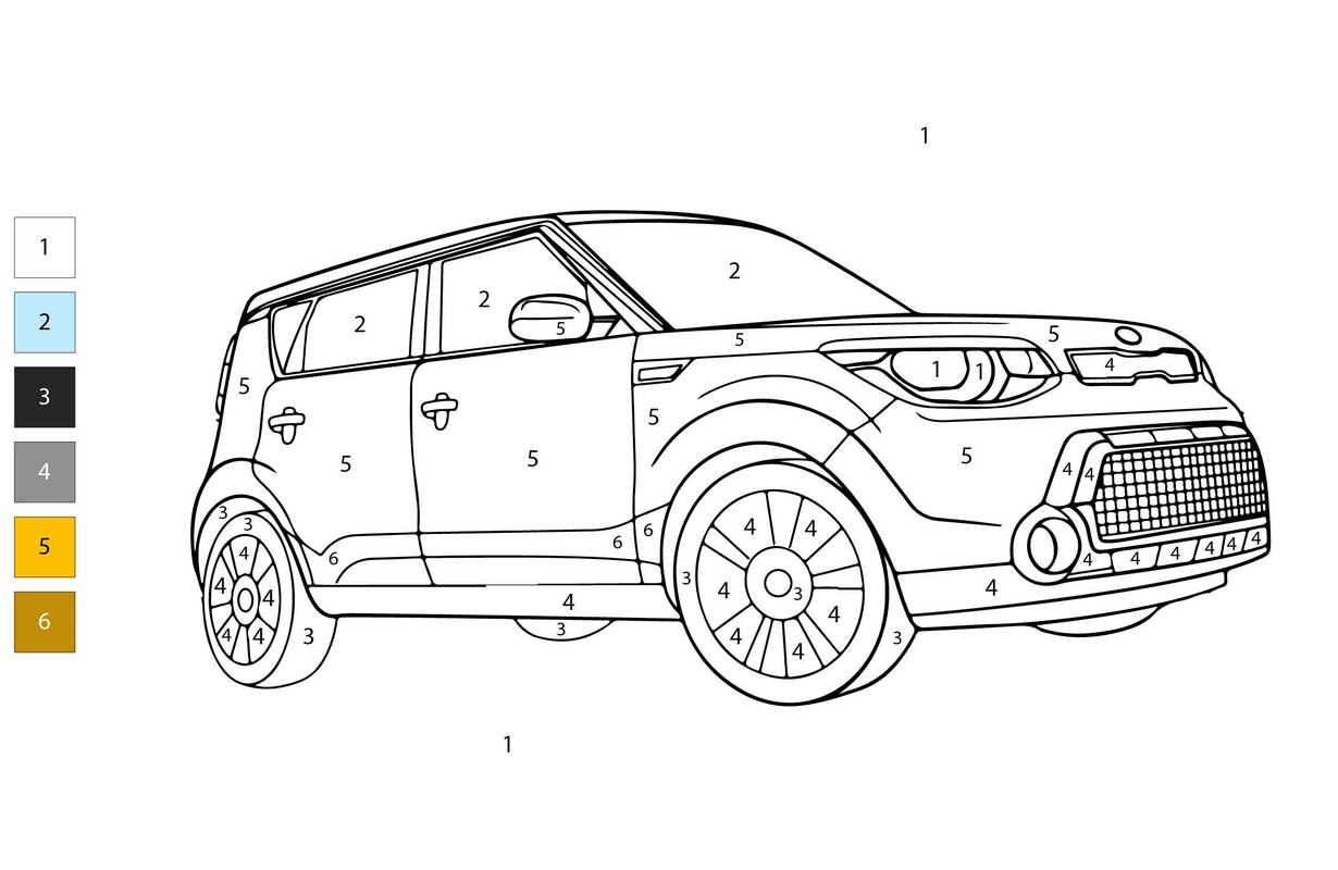 Auta Malování podle čísel zdarma omalovánka
