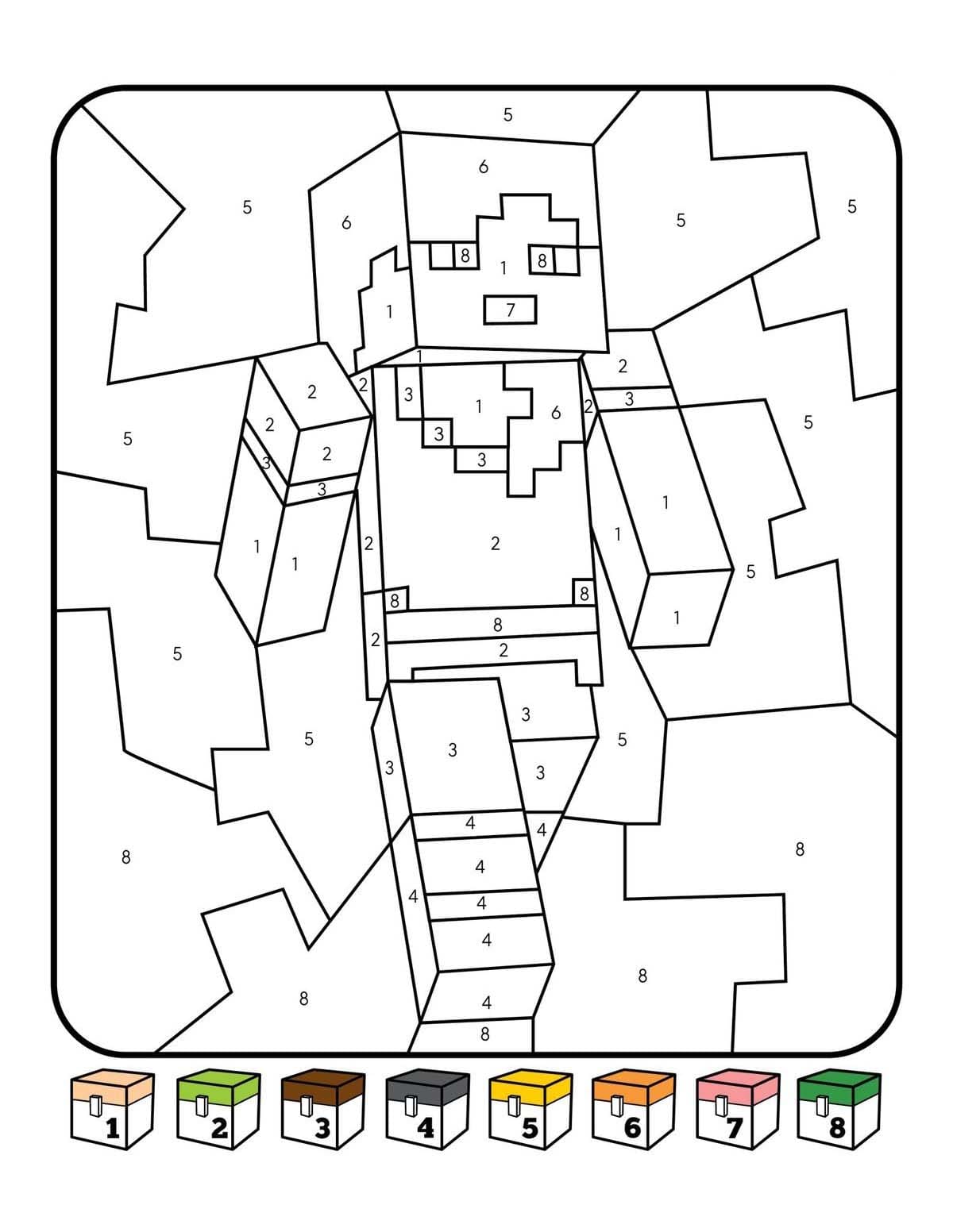 Minecraft Malování podle čísel k vytisknutí zdarma omalovánka