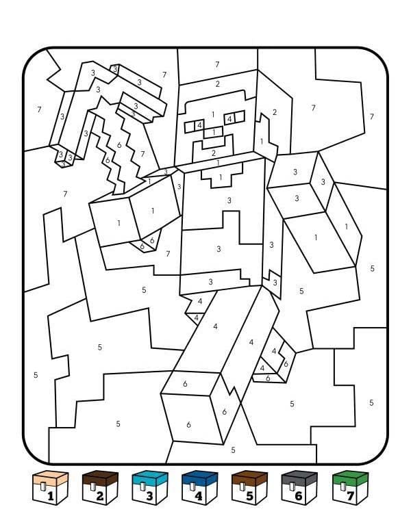 Minecraft Malování podle čísel zdarma omalovánka