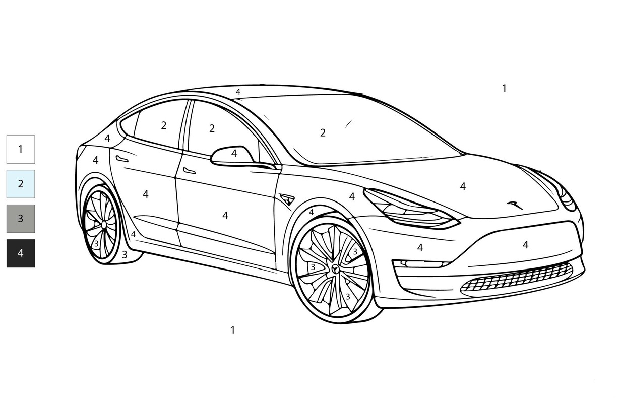 Nakreslete Auta Malování podle čísel tisknutelné pro děti omalovánka