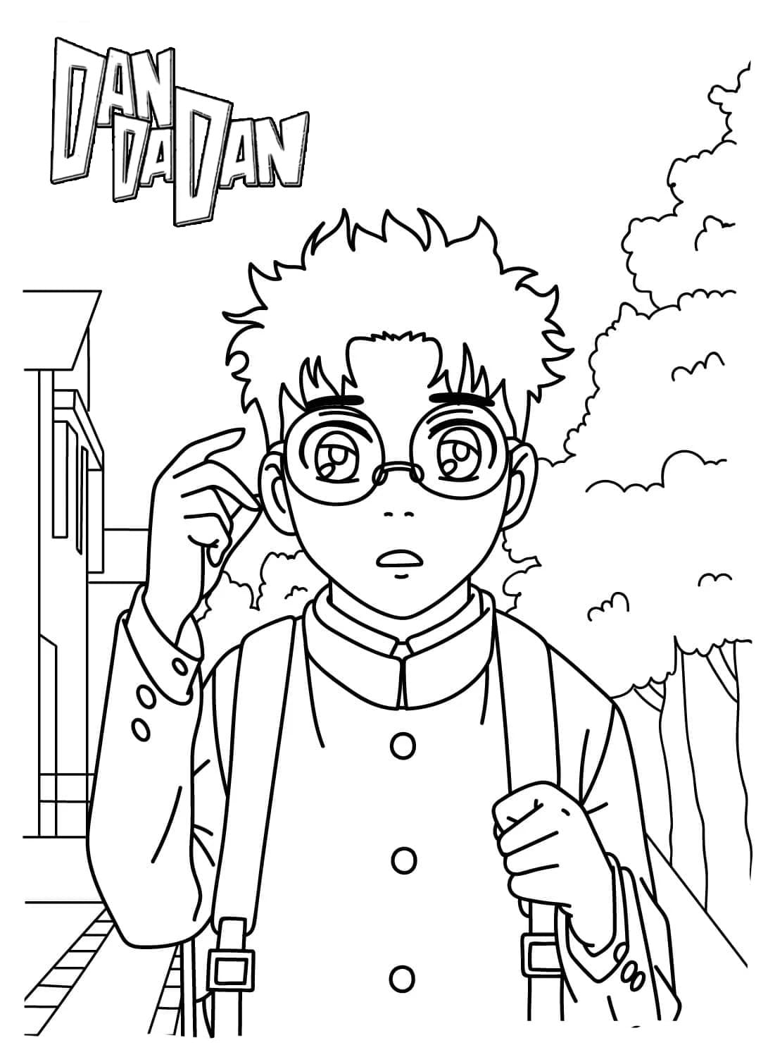 Nakreslete Dandadan tisknutelné pro děti omalovánka