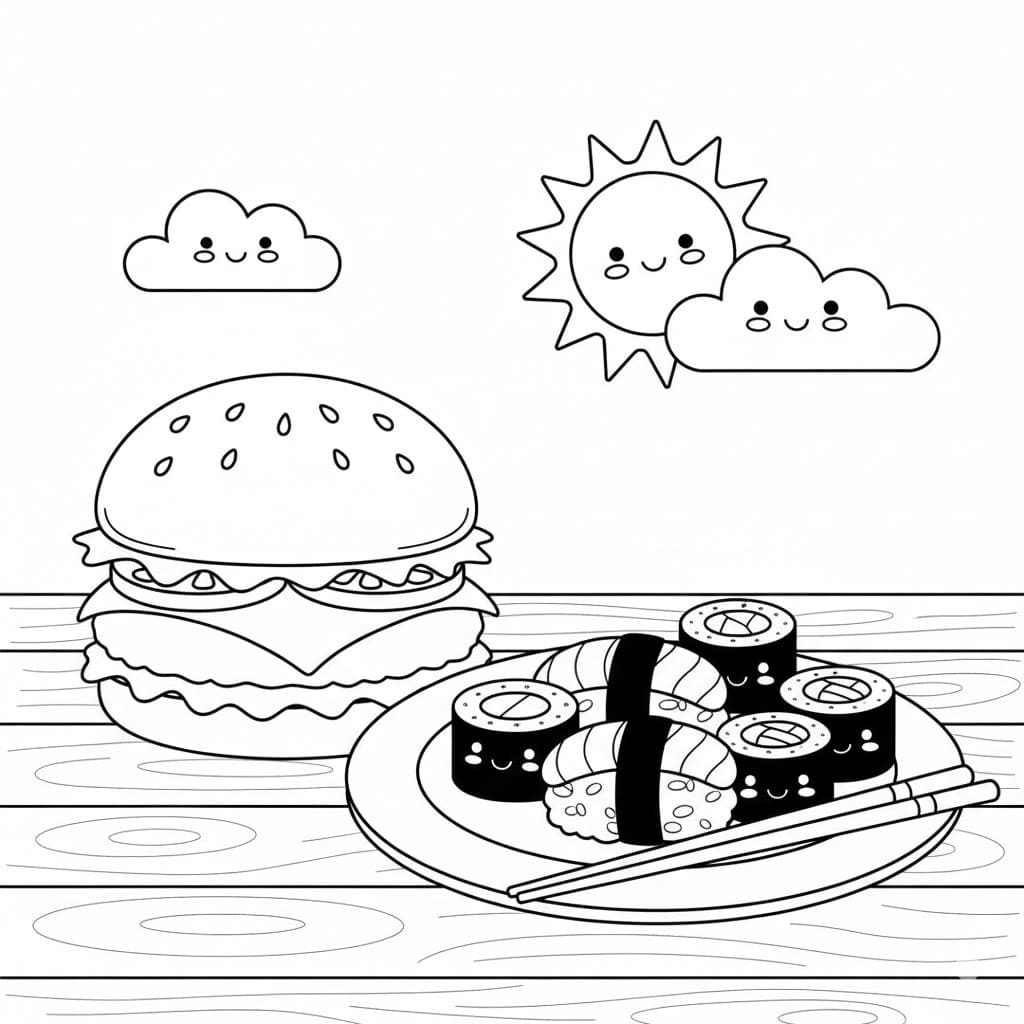 Nakreslete Sushi 5 omalovánka