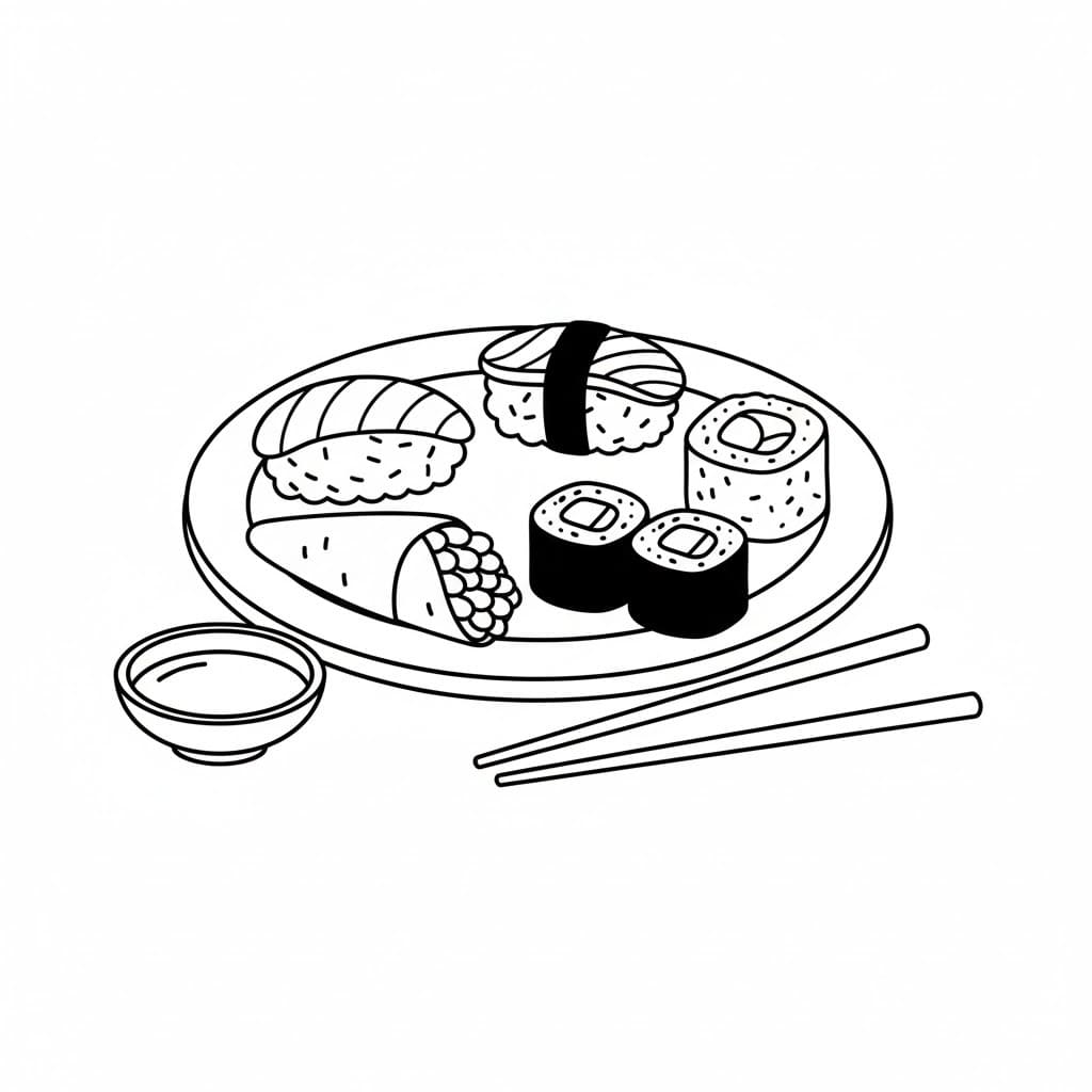 Nakreslete Sushi 6 omalovánka