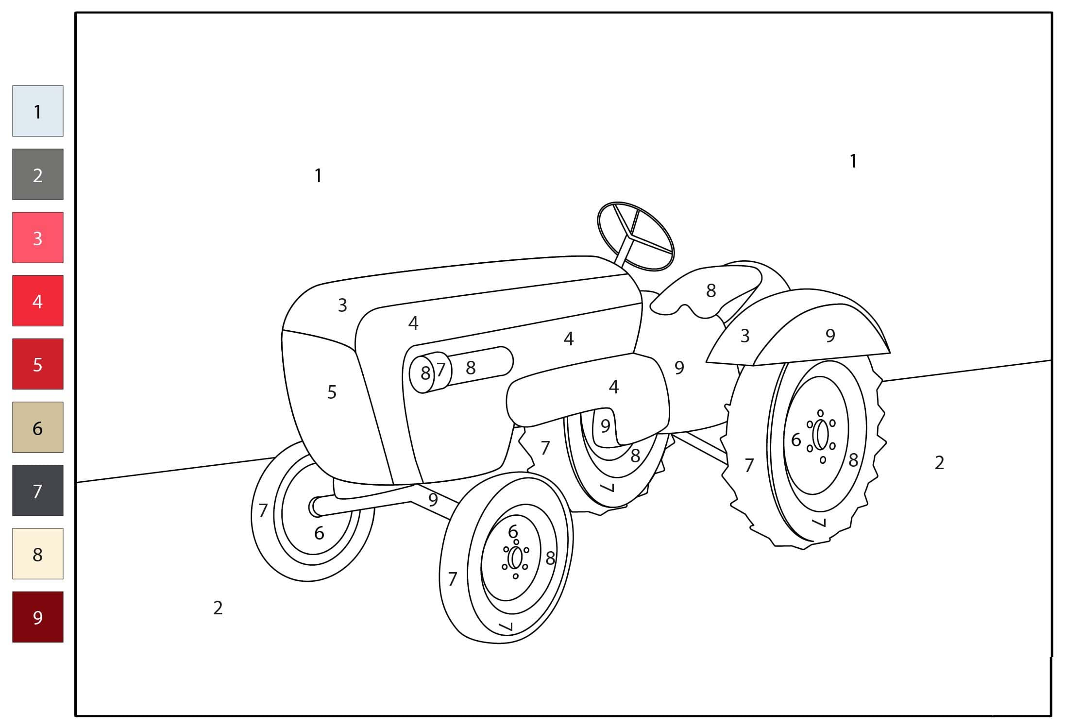 Nakreslete Traktor Malování podle čísel prostý omalovánka