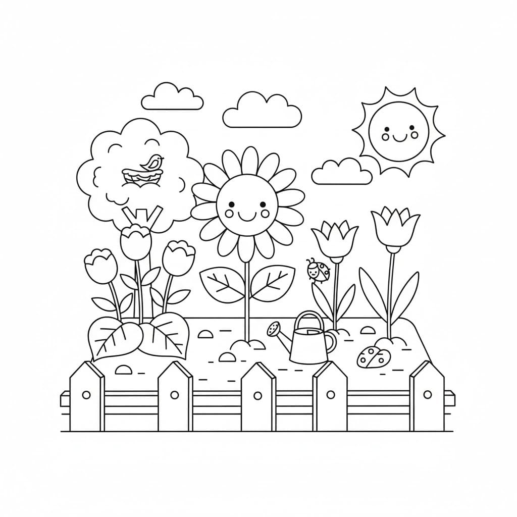 Nakreslete Zahrada snadný u dětí omalovánka