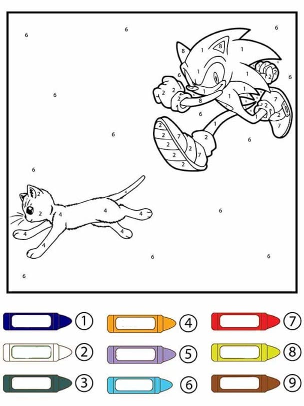 Sonic Malování podle čísel tisknutelné pro děti omalovánka