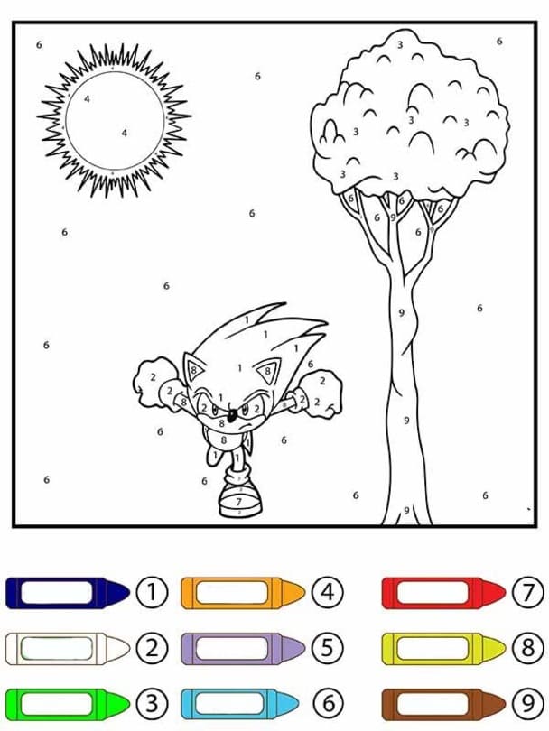 Sonic Malování podle čísel tisknutelné omalovánka