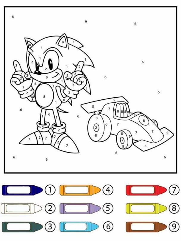 Sonic Malování podle čísel základní tisknutelné omalovánka