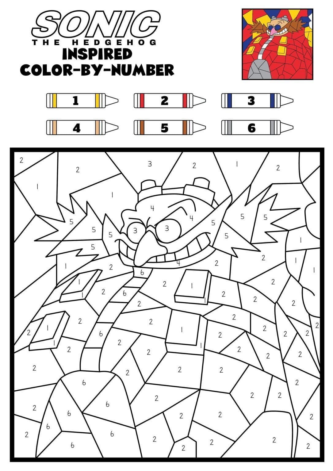 Sonic Malování podle čísel zdarma pro děti omalovánka