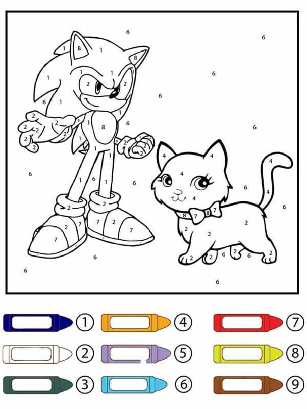 Sonic Malování podle čísel zdarma snadný tisknutelné omalovánka