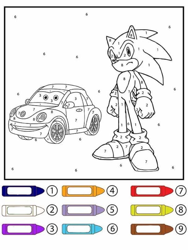 Sonic Malování podle čísel zdarma snadný omalovánka