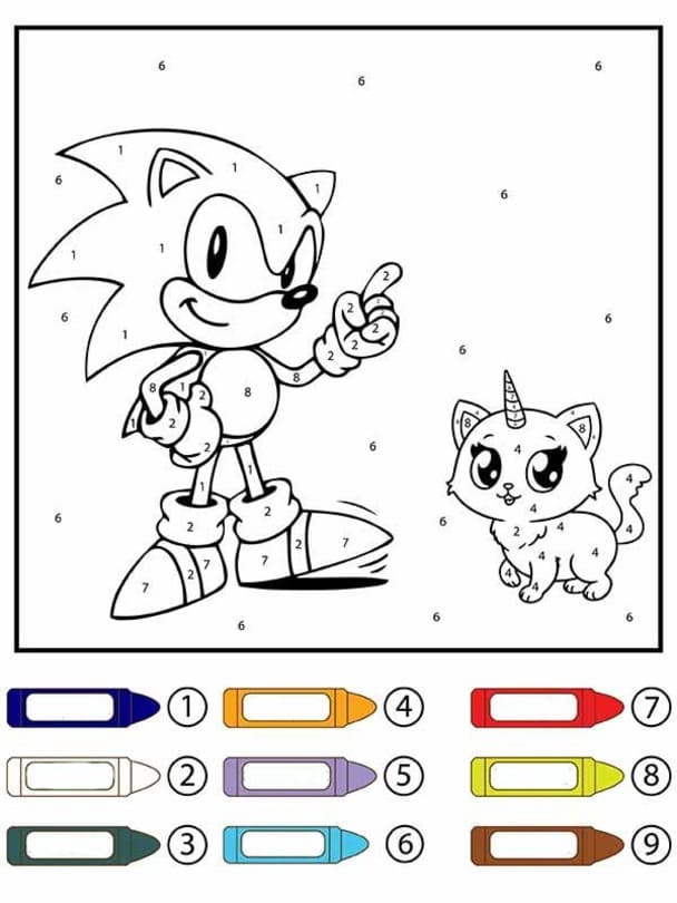 Sonic Malování podle čísel zdarma tisknutelné pro děti omalovánka