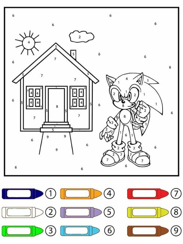 Sonic Malování podle čísel zdarma základní tisknutelné omalovánka