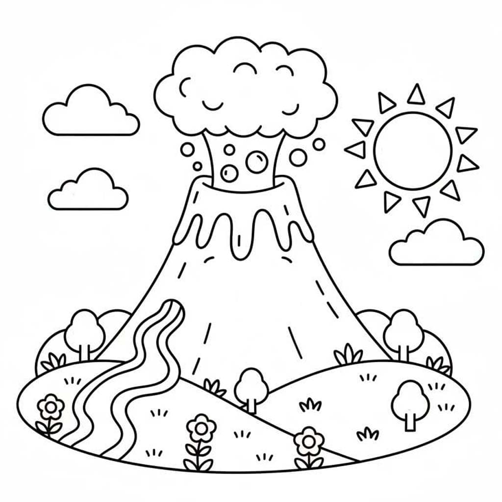Sopka zdarma tisknutelné pro děti omalovánka