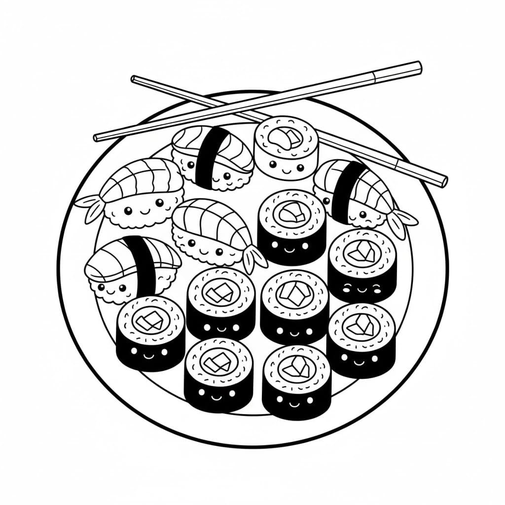 Sushi k vytisknutí zdarma pro děti omalovánka
