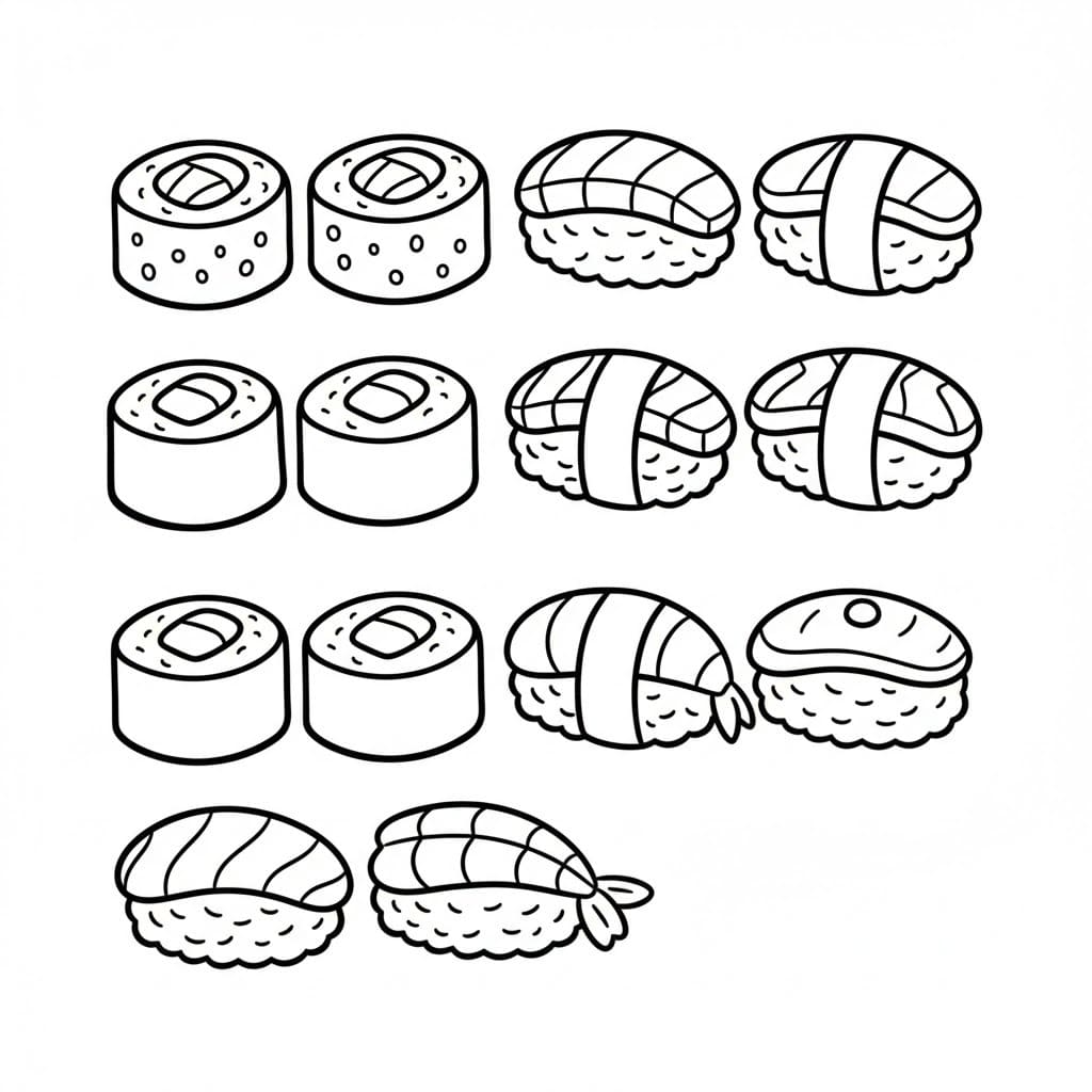 Sushi k vytisknutí zdarma omalovánka