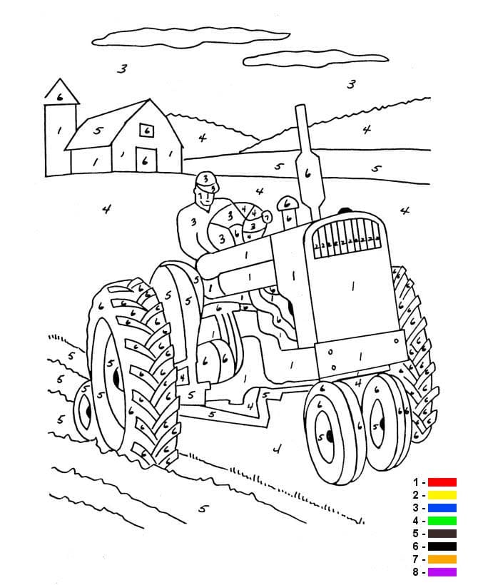 Traktor Malování podle čísel k vytisknutí zdarma omalovánka