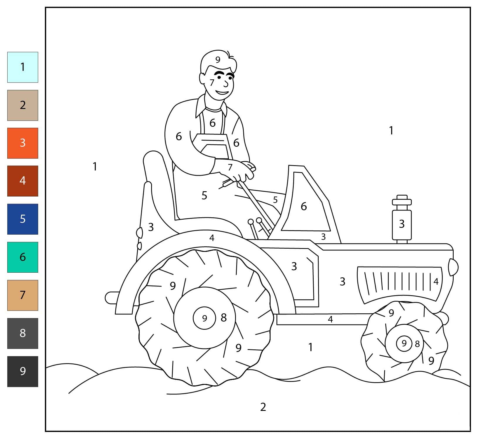 Traktor Malování podle čísel k vytisknutí omalovánka