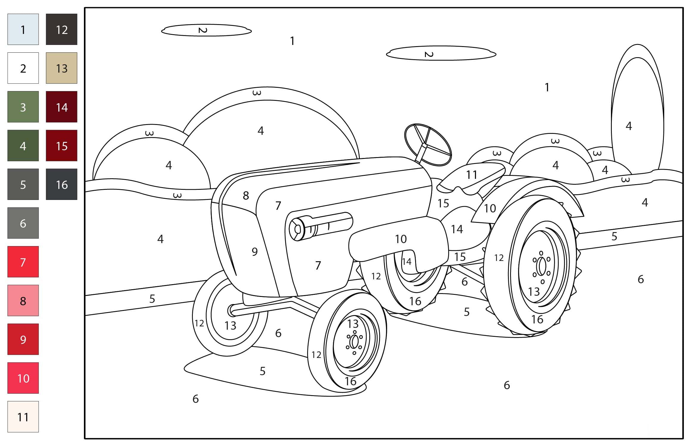 Traktor Malování podle čísel zdarma pro děti omalovánka