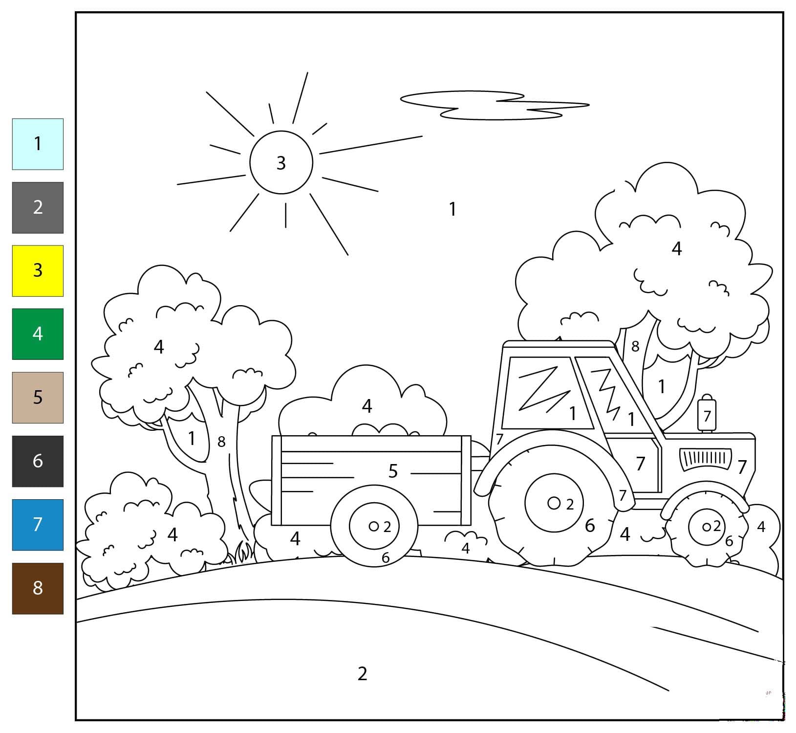 Traktor Malování podle čísel zdarma omalovánka