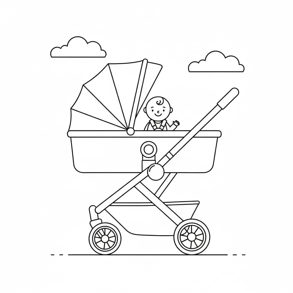 Nakreslete Kočárek tisknutelné pro děti omalovánka
