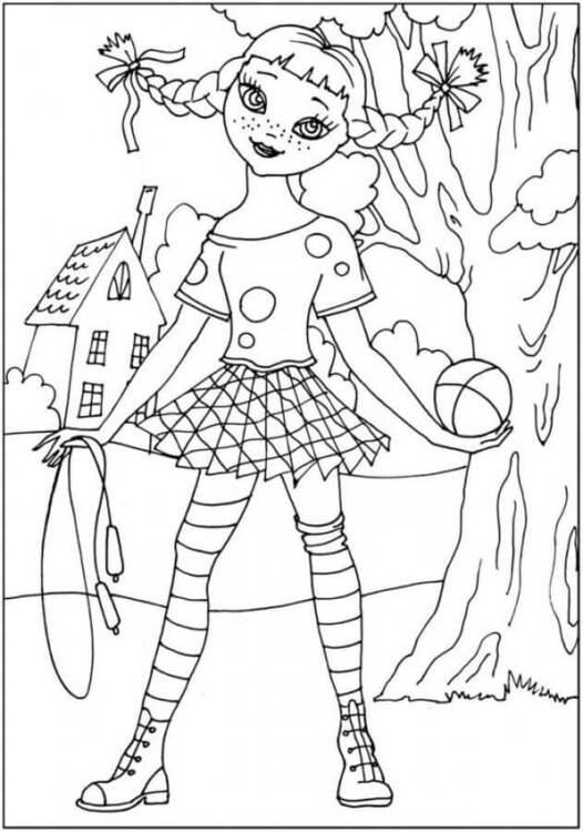 Nakreslete Pipi Dlouhá Punčocha tisknutelné omalovánka