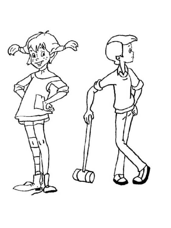 Pipi Dlouhá Punčocha zdarma základní tisknutelné omalovánka