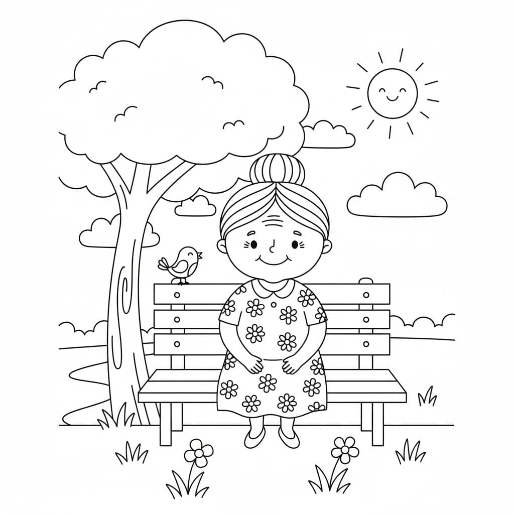 Babička zdarma prostý omalovánka