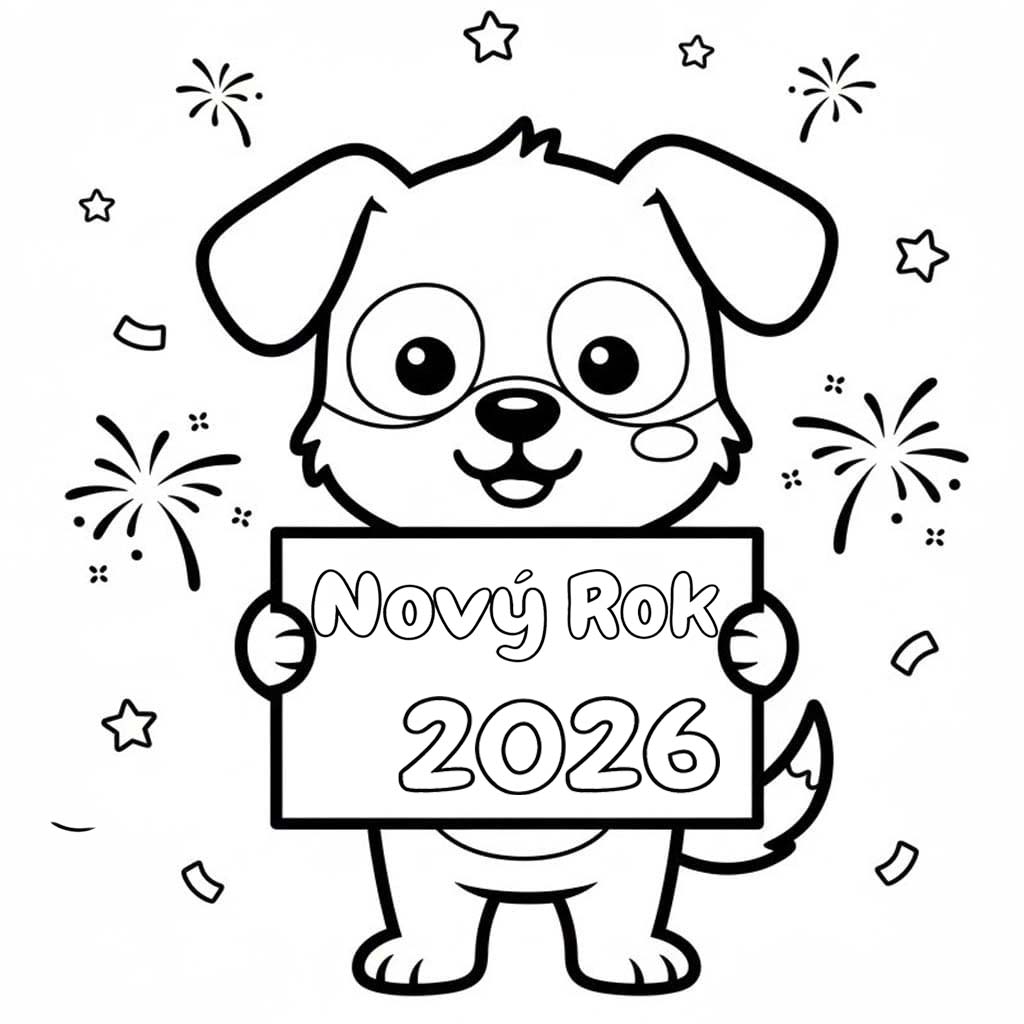 Nakreslete Nový Rok 2026 prostý tisknutelné omalovánka
