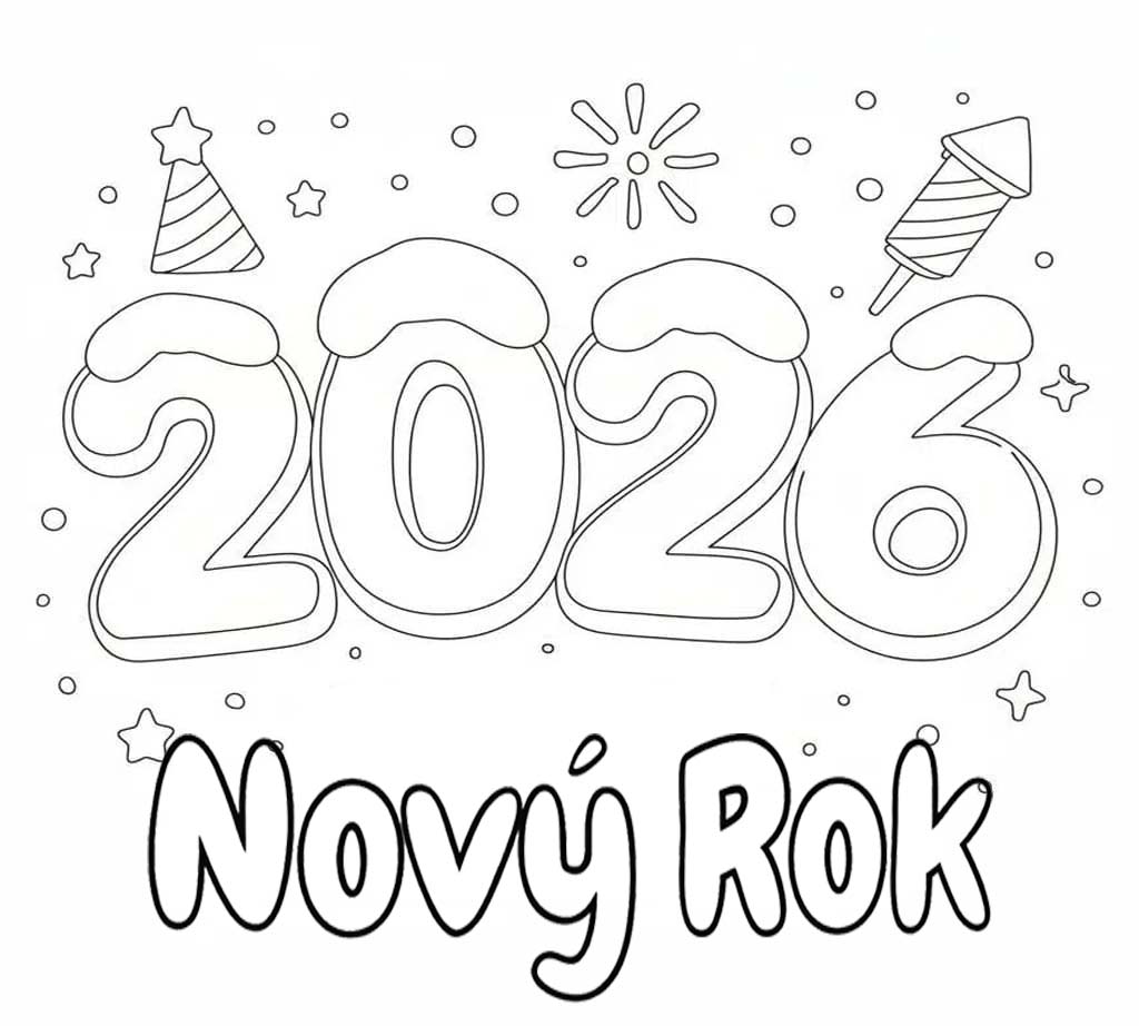 Nakreslete Nový Rok 2026 snadný u dětí omalovánka